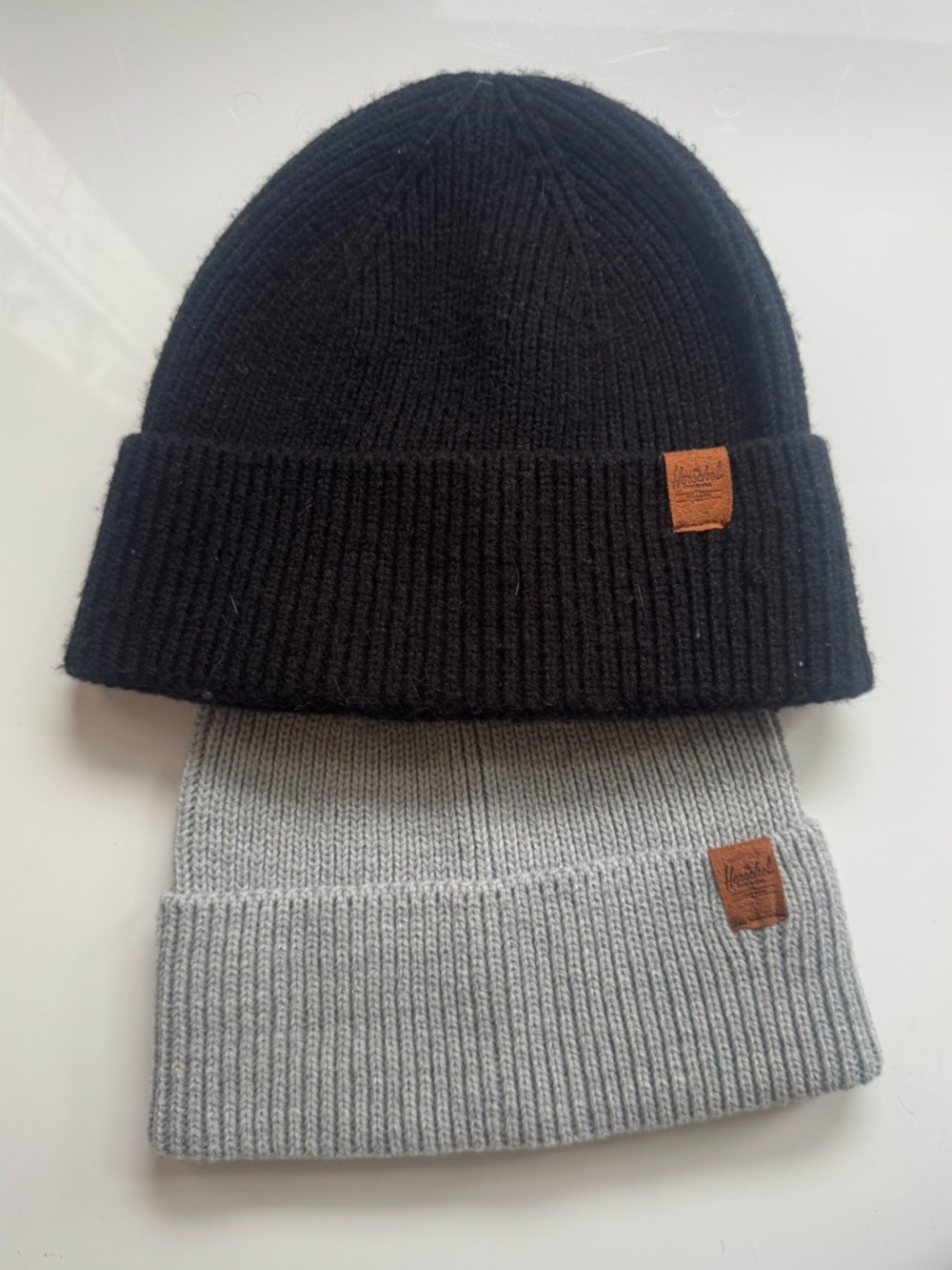 Herschel Supply Company Black and Grey Ribbed Beanie with Logo Patch
